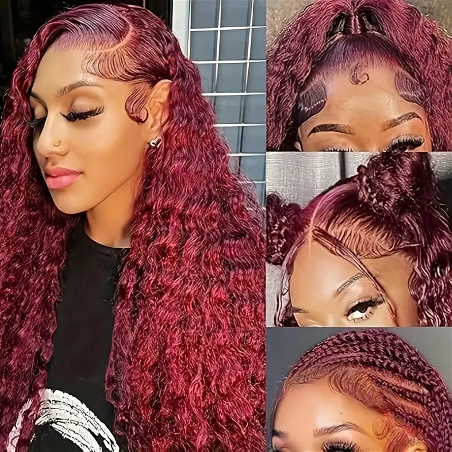 

99J Red Burgundy Colored 100% Human Hair Wigs Water Wave For Women Curly Wig 13x4 13x6 Transparent Lace Front Human Hair Wigs