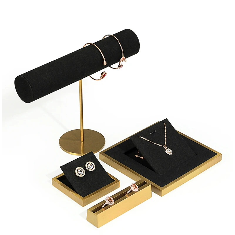 

Light luxury jewelry display stand, high-end metal microfiber jewelry display props, necklaces, rings, earrings display