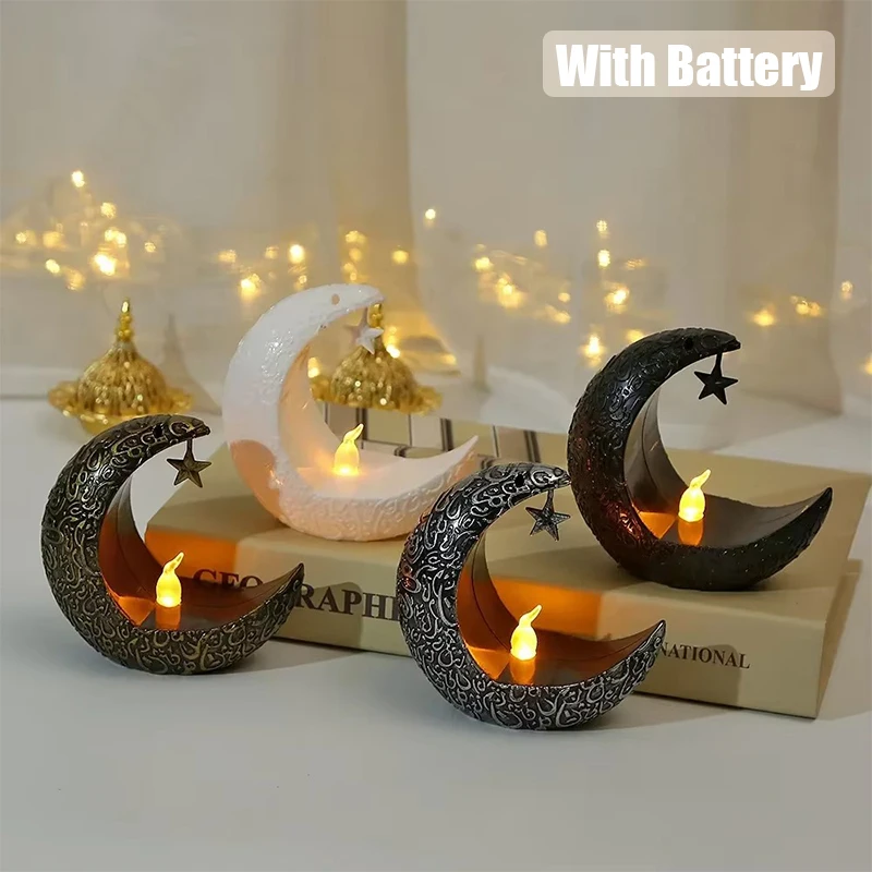 Starry Moon Candlestick Ramadan Festival Decora Home Decor Moon Led Candle Lamp Eid Mubarak Party Islamic Muslim Decors Supplies