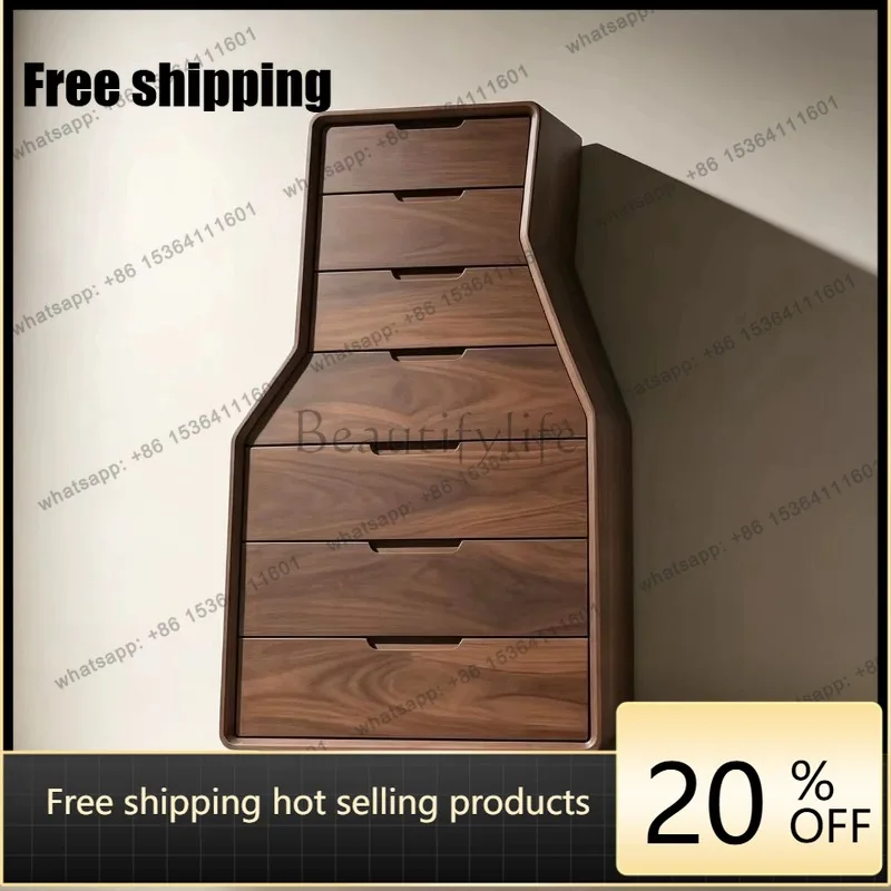 YJ new Chinese-style solid wood chest living room against the wall simple high-end black walnut seven chest cabinet
