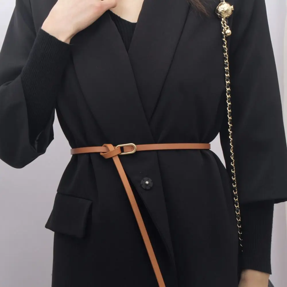 Women Elliptical Leather Belt Luxury Design Versatile Thin Waist Strap Casual Trouser Dress Belts