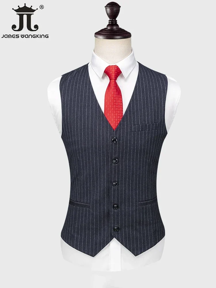 S-7XL de rayas verticales para hombre, traje de estilo británico con doble botonadura, esmoquin para novio, boda, fiesta de graduación y negocios, (Blazer, chaleco y pantalones)