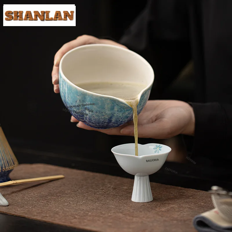 HOYIHM Kiln-transformed Ice Flower Ceramic Matcha Bowl Whisks Standing Bowls Tea Ceremony Accessories Drinkware Tea Set Craft