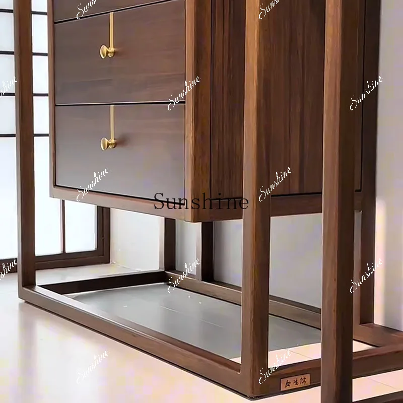 خزانة ذات أدراج من خشب الأبنوس، أرفف بسيطة، خزانة تخزين لغرفة المعيشة، خشب متين FT #5