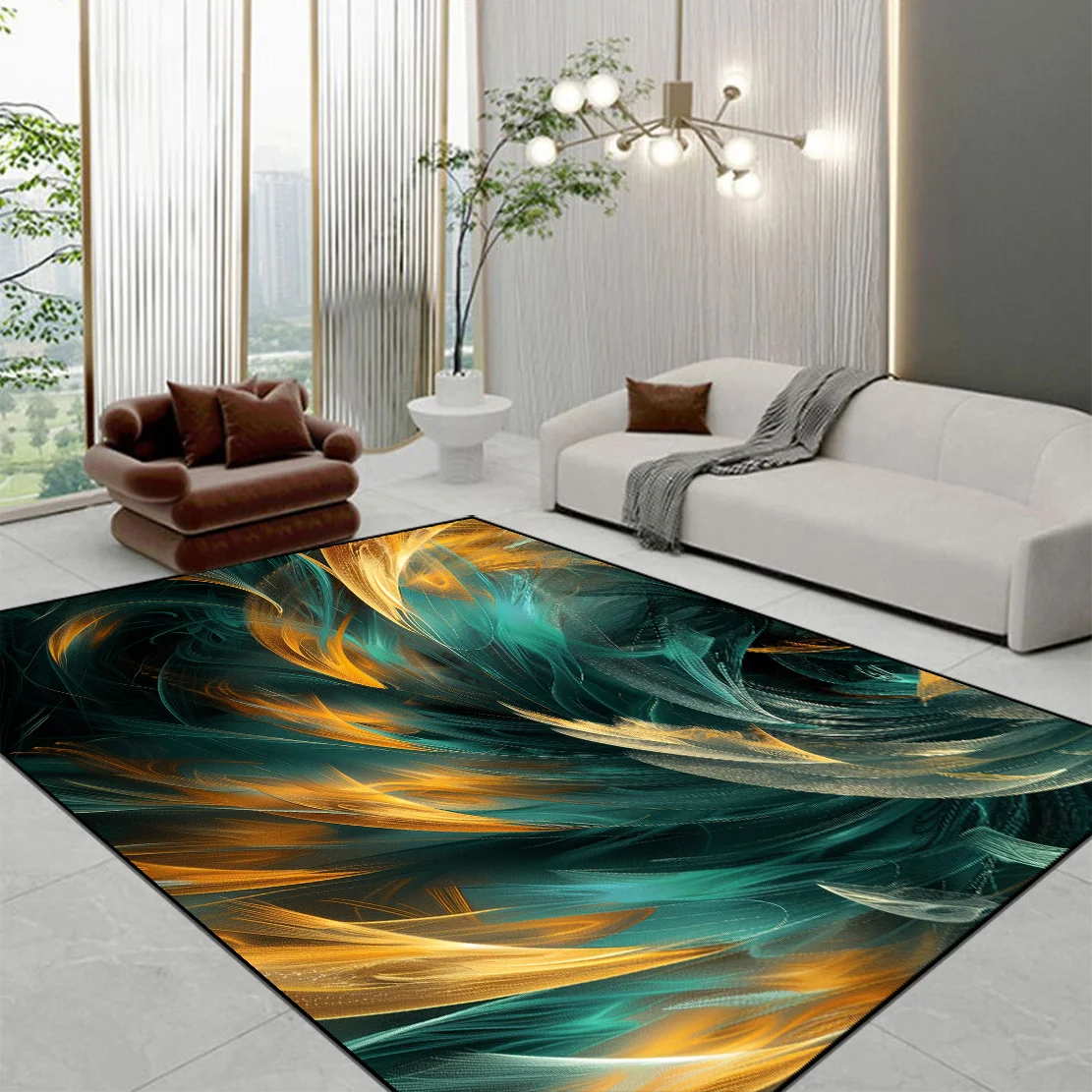 

Nordic Green Golden Decorative Rugs for Living Room Large Area Bedroom Carpet Soft Washable Balcony Sofa Floor Mat Luxury Carpet