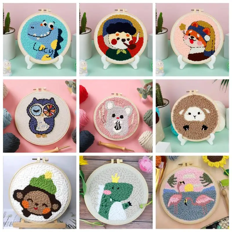 

Funny Diy Punch Needle Embroidery Starter Kits For Beginner Adult Animal Handicrafts Poking Embroidery Yarn Painting Arts