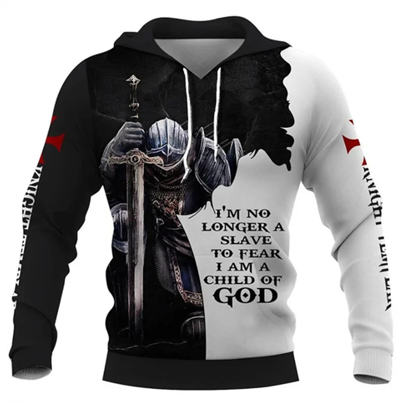 Crusader Knights Print Men's Hoodies Street Hip Hop Harajuku Vintage Clothes Fashion y2k Pullover Autumn Casual Sweatshirts Tops