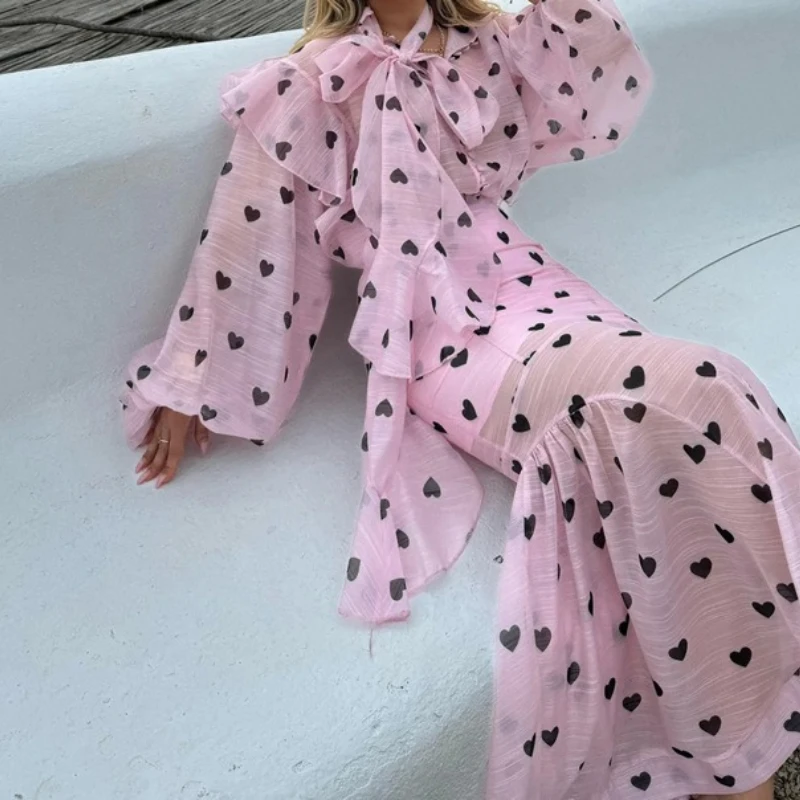 

Women's Printed Set, New Stand-up Collar, Bubble Sleeve Top, Suspender Inside, Half-length Skirt Three-piece Set