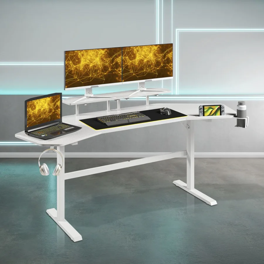 

Techni Sport TS911D Gaming Desk with Shelves Accessory Holder White