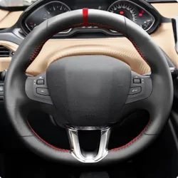 Black Car Steering Wheel Cover DIY Microfiber Leather Breathable For Peugeot 208 2008 2014 2015 2016 2017 2018 Auto Accessories