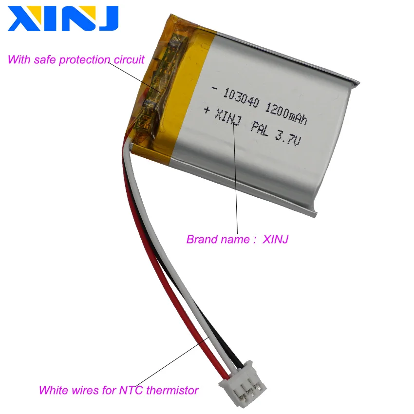 3.7V 1200mAh 4.44Wh 103040 JST 3Pin 2.0mm wtyczka 3-przewodowa bateria litowo-polimerowa do głośnika GPS Bluetooth LED Light DashCam