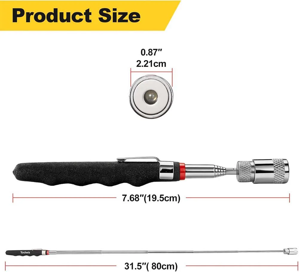 Telescopic Pick-Up Tools Magnetic Grip LED Light Extendable Long Reach Pen Adjustable Handy Tool for Picking Up Bolt Nuts Screws