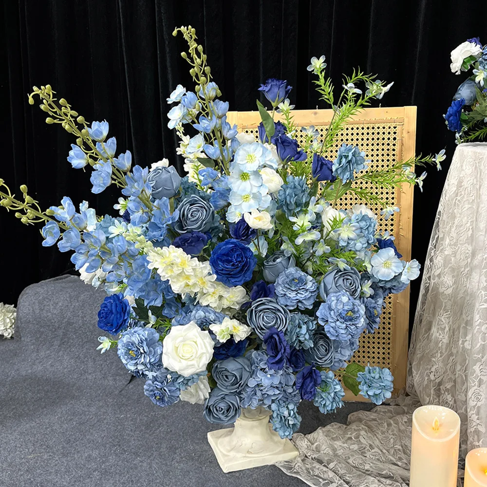 Luxury Blue White Rose Artificial Flower Arrangements Wedding Backdrop Decor Event Table Centerpieces Stage Runners Flower Row