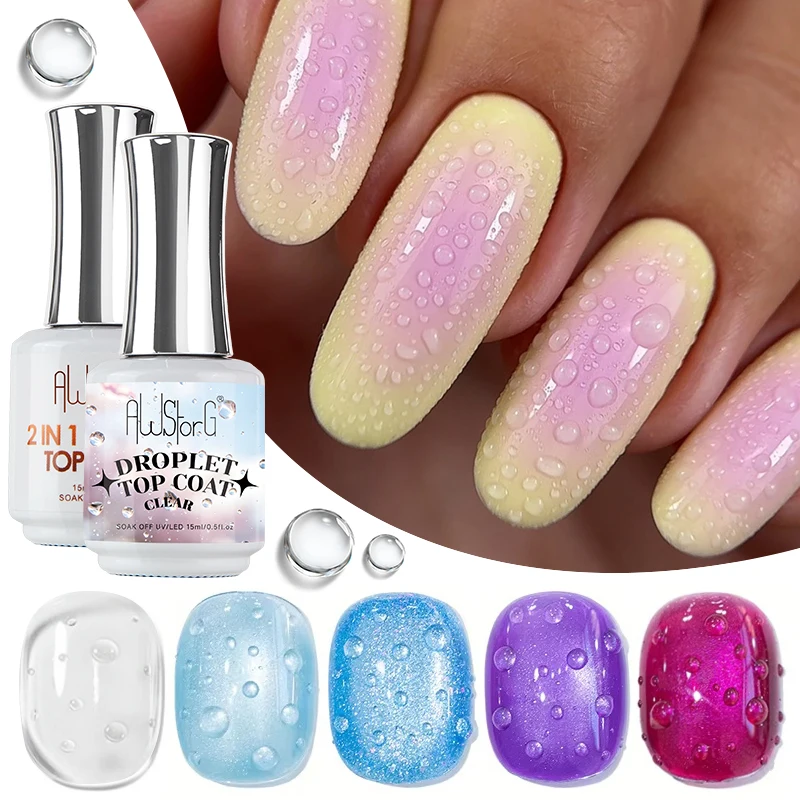 AWStorG 15ML Droplet Top Coat & Crystal Top Coat Gel-Set Nagellack Klar 3D Wasserblasen-Effekt Aushärtbares UV-LED-Gel