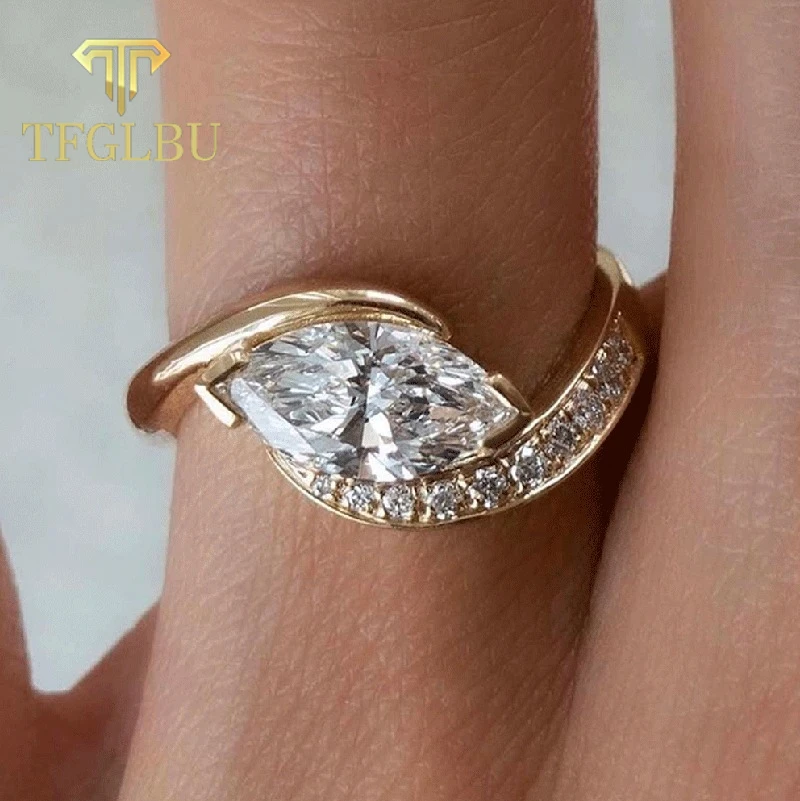 

TFGLBU 5*10mm Marquise Cut Moissanite Ring for Women 18k Plated Lab Diamond 100% 925 Sterling Silver Band Wholesale Jewelry Gift