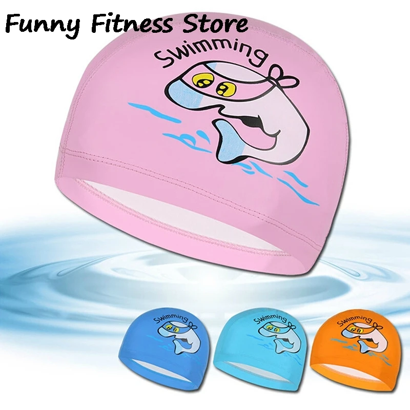 Waterproof Swim Hat Boys Girls Ear Protect Diving Equipment Children Swimming Cap Cartoon Dolphin Hair Cover Kids Silicone Hats