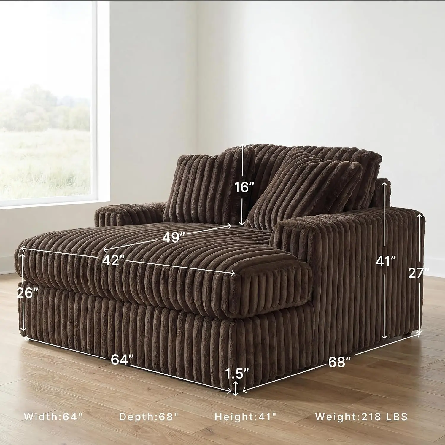 Oversized Chaise Lounge Chair, Chocolate Brown