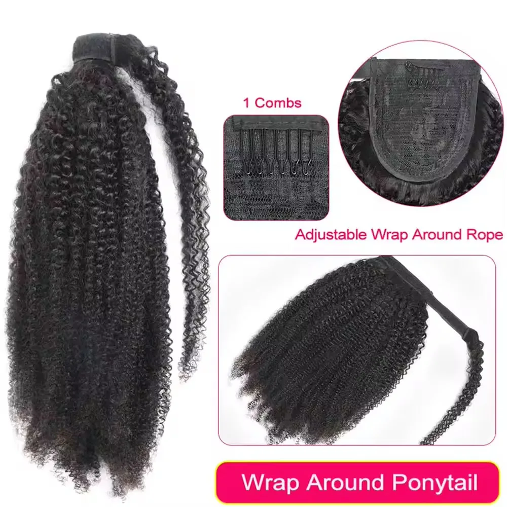 Ponytail Extension Human Hair Afrp Curly Clip in Wrap Around Ponytail Add Length 8-30 Inch Afro Curly Hair Ponytails For Women