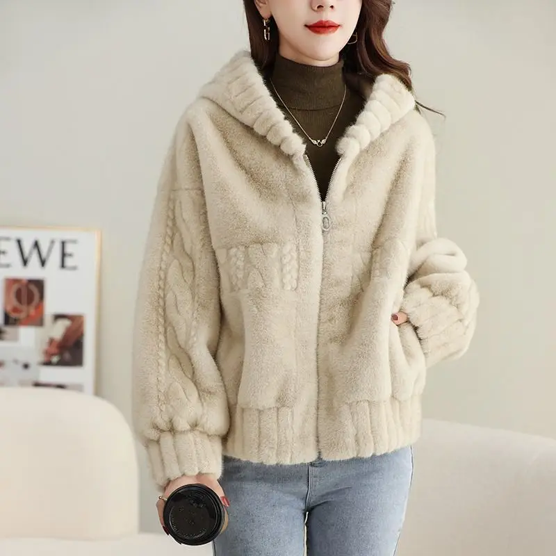 Fur Coat Short Mink-like Hair Fur Hooded Top Little Fellow Fashionable Fleece Coat Female Spring and Autumn Warm Winter New