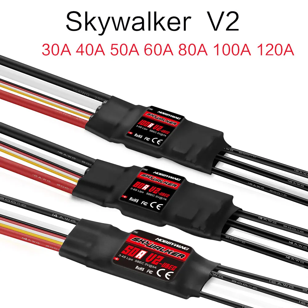 Original Hobbywing Skywalker 15A 20A 30A 40A 50A 60A 80A 100A V2ESC Speed Controller With UBEC For RC Airplanes Helicopter Drone