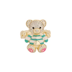 VCT exquisite clothed teddy bear ring original zircon copper material bear jewelry gift ring for friends wholesale price