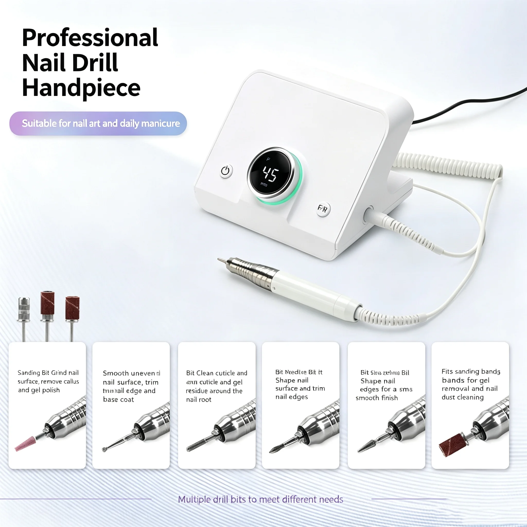 45000RPM Brushless Nail Drill Machine 85W Desktop Electric Nail File with Foot Pedal for Salon Home Manicure Gel Removal