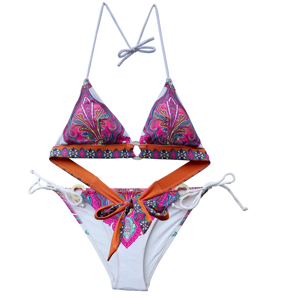 Women Bikini Sexy Swimwear pink Printing Triangle Bikinis Swimsuit Vintage Swimming Suit Female Bathing Suit Secret