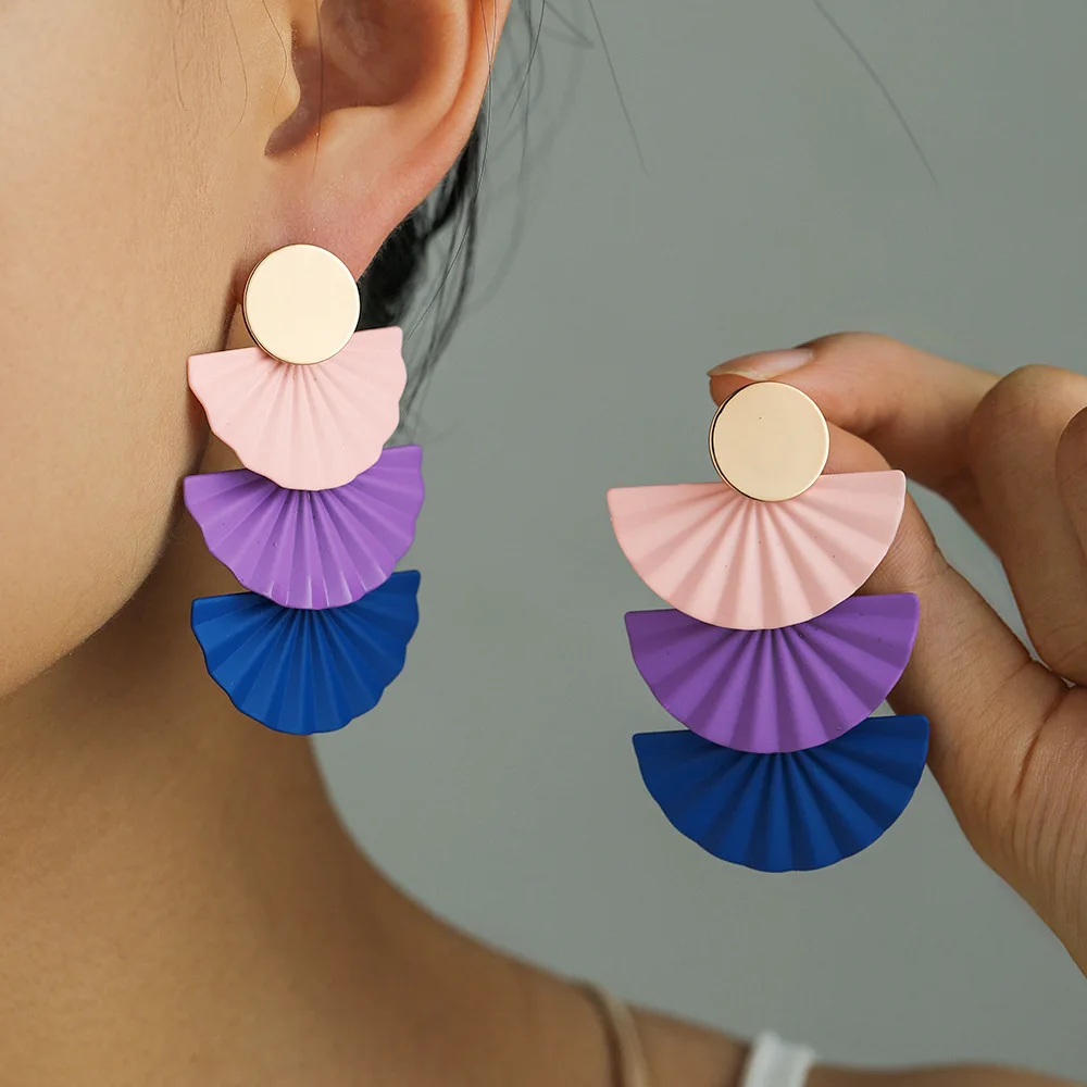 Colorful Geometric Earrings For Women Scalloped Color Clash Metal Eardrop Long Large Earring Wedding Jewelry Gifts