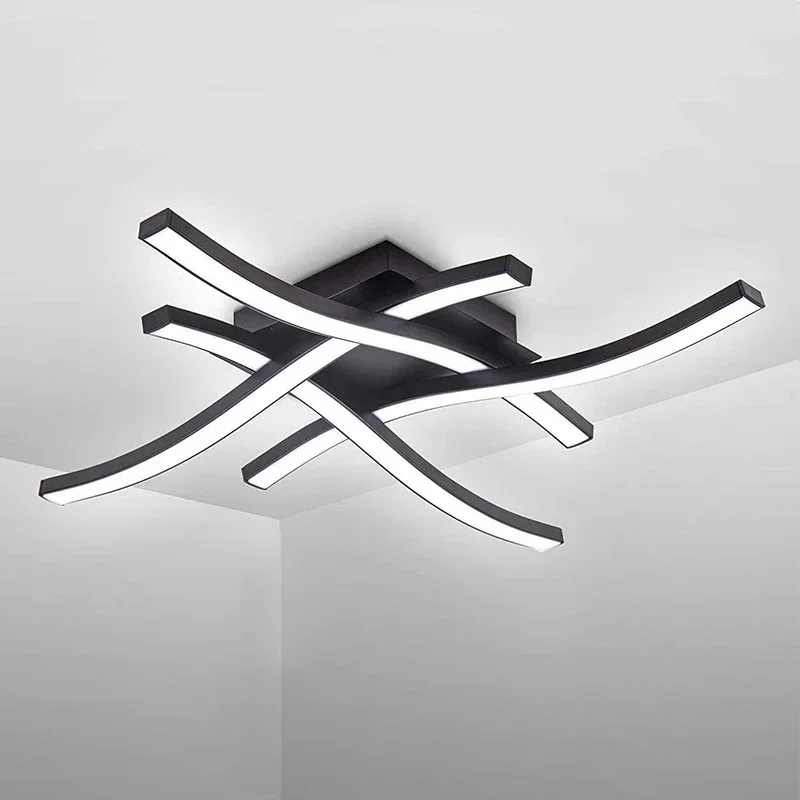 Black LED Quad Wave Ceiling Light Living Room Light Strip Bedroom Ceiling Light Minimalist Home Lighting Fixture 110v-220v