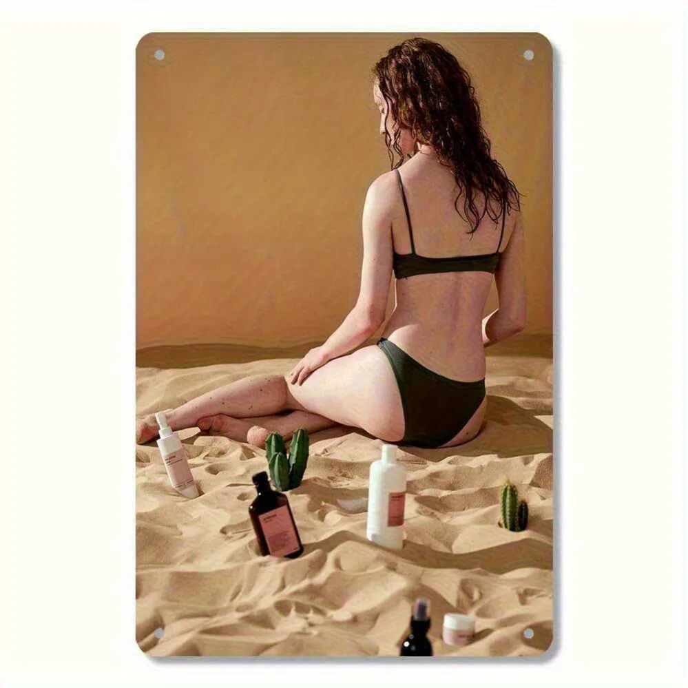Modern Floral Iron Wall Art 12x8 Inch, Black Bikini & Green Bottle Decor, Easy to Install No Electricity, for Home Bathroom Bedr