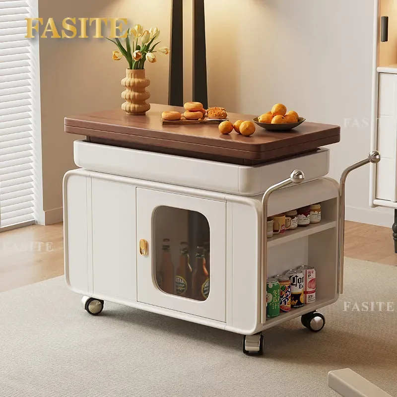 For Small Apartment Living Room Solid Wood Folding Lifting Coffee Table Mobile Cart Multi-functional Dining Tea Table Sofa