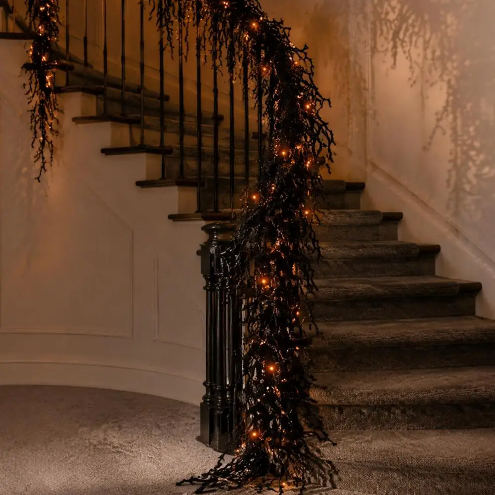 Spooky Led Vine Decoration Artificial Rattan Vine Decor Halloween Vine Garland with Led Lights Waterproof Faux Black for Mantle