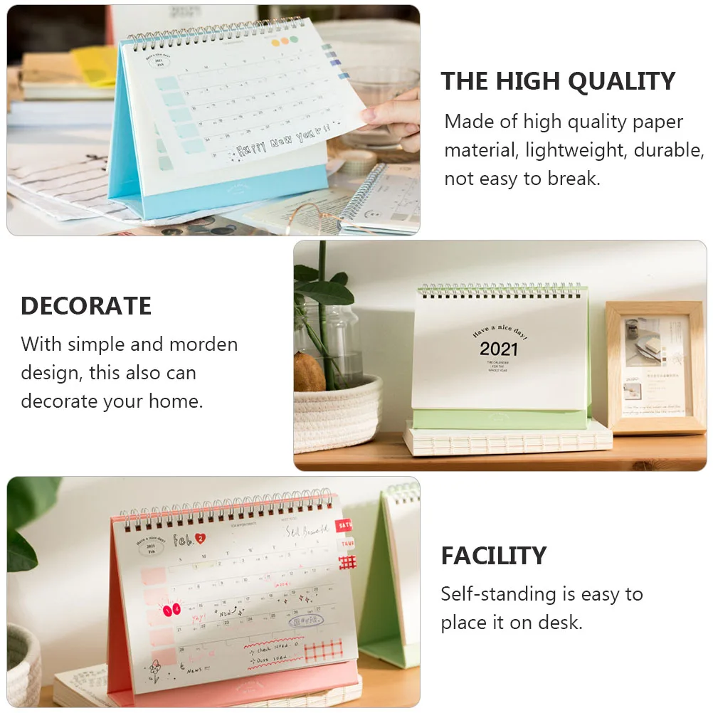 

2021 Coil Calendar Desk Self Standing Desktop Calendar For Home Office School Simple Design Lightweight Paper 360 Degree
