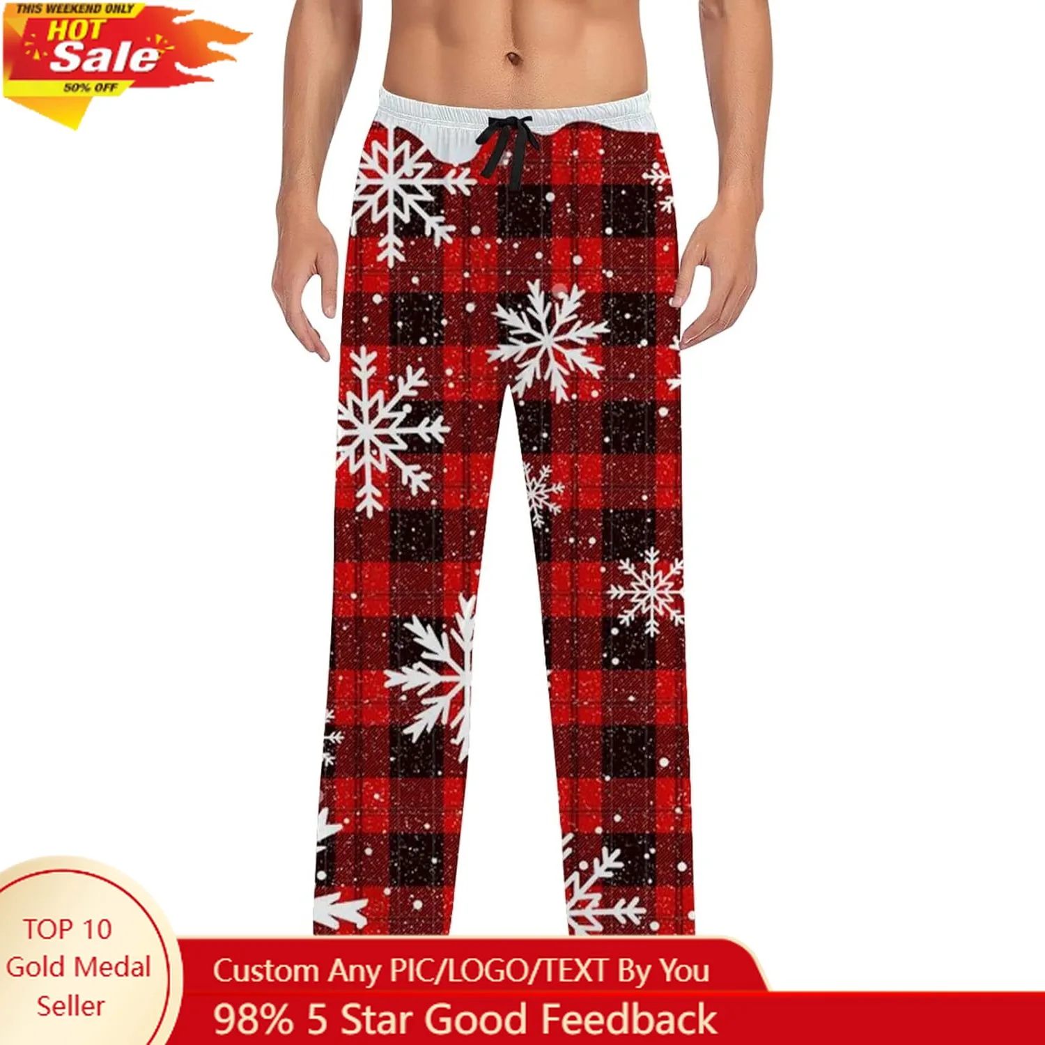 رجل عيد الميلاد بيجامة السراويل مضحك عيد الميلاد Pj السراويل مع جيوب فضفاضة تناسب عيد الميلاد طباعة صالة Pj قيعان للأزواج #1