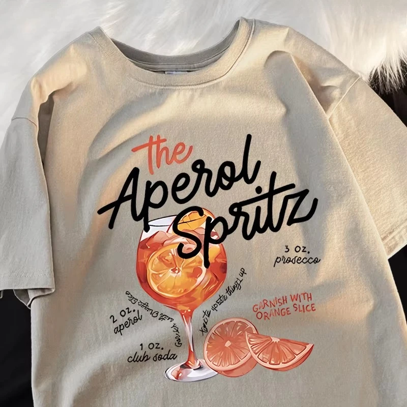 Iced Lemon Wine Beverage Graphic Print T Shirts Men Women Cute Crewneck Loose Summer Cotton Short Sleeve Tee