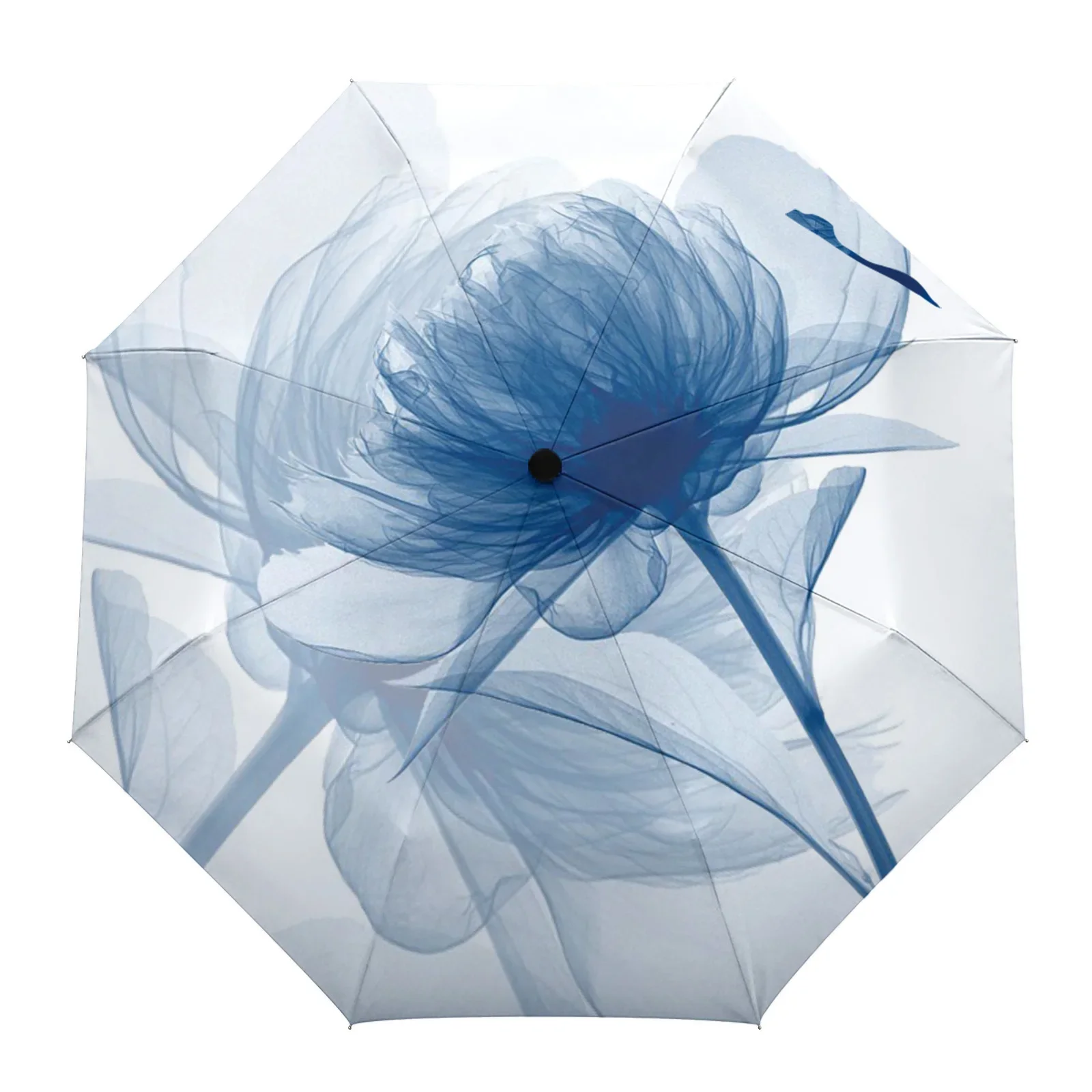 Flowers Blue Painting Hazy Rain Foldable Umbrella for Women Males Eight Strands Sunny Umbrella Fully-automatic Umbrella