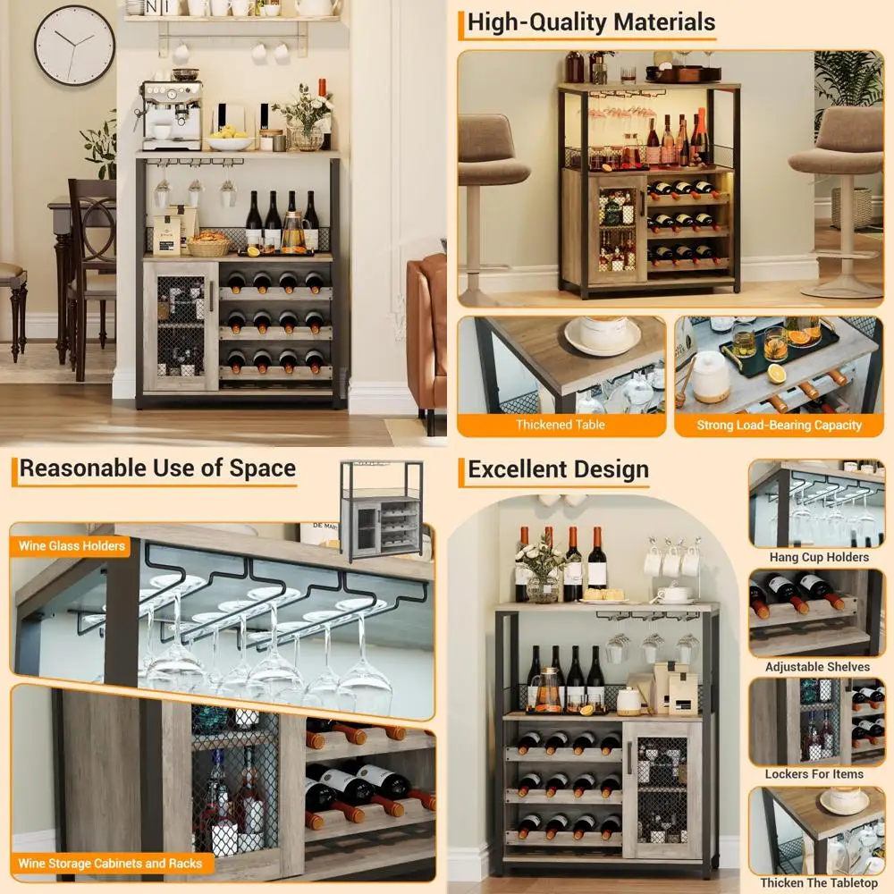 

Kitchen Tall 36 Coffee and Wine Bar Cabinet with Detachable Rack, Mesh Door Liquor Storage