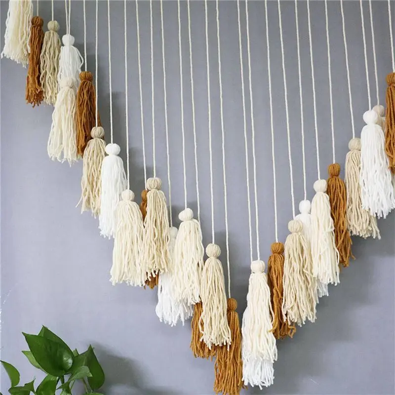 DT19 Macrame Wall Hanging with Wood Beads Bohemian Wall Decor Tassel for Bedroom Living Room Beige Brown 108x85cm 3 Pack