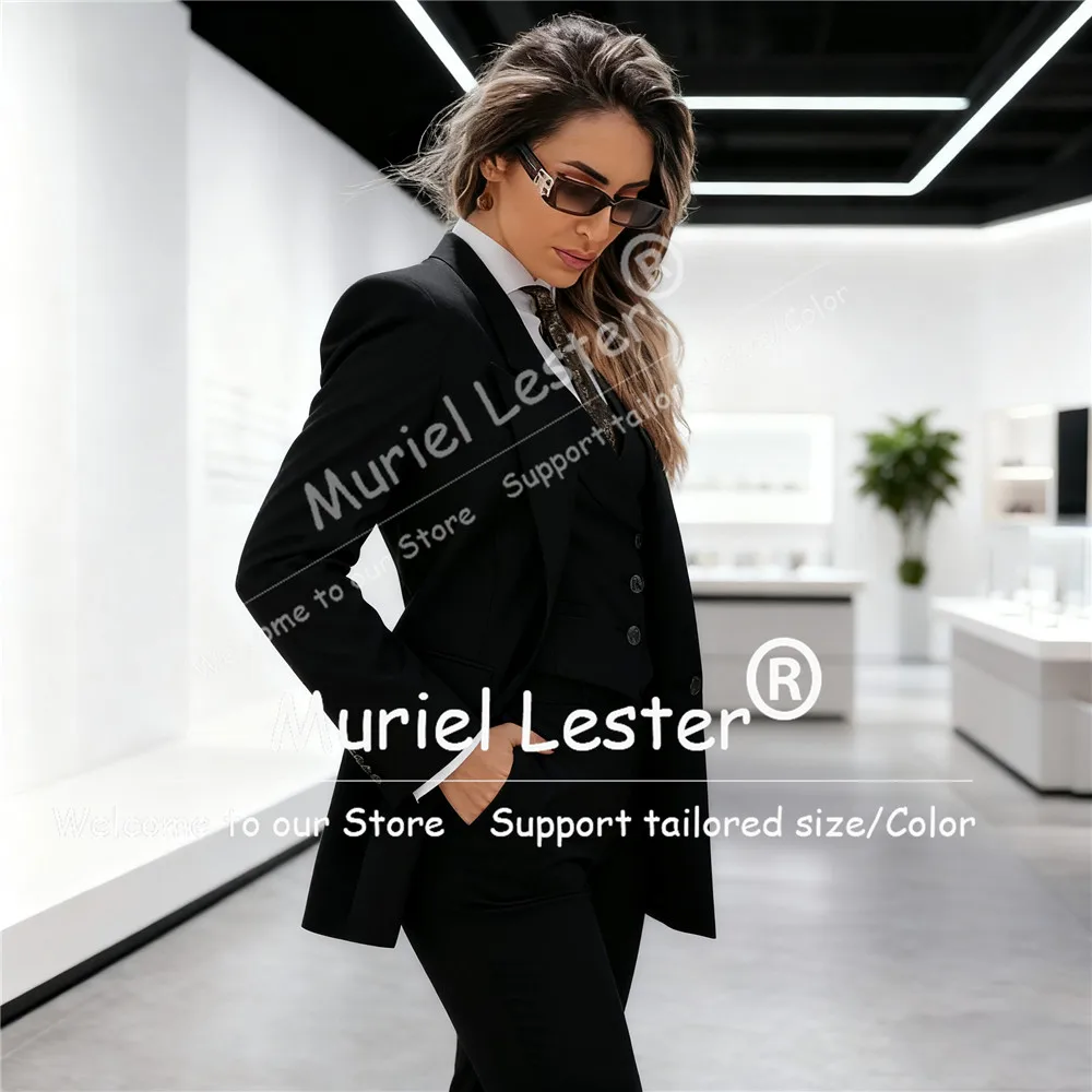 بدلة كلاسيكية متينة للسيدات مكونة من 3 قطع بليزرات نسائية مزدوجة الصدر بدلة رسمية مخصصة للأعمال والمكتب