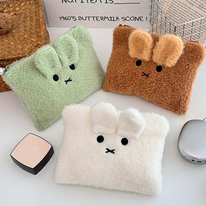 Cute Cartoon Rabbit Plush Cosmetic Storage Bag Women Portable Coin Makeup Tool Pencil Case Handbag Girl Fashion Jewelry Bag