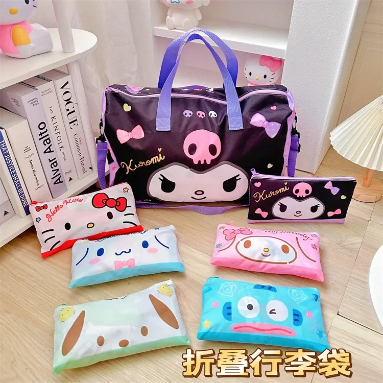 Sanrio składana torba podróżna Hello Kitty Cinnamoroll Kuromi futerał do przechowywania bagażu przenośna torba do pakowania odzieży do makijażu