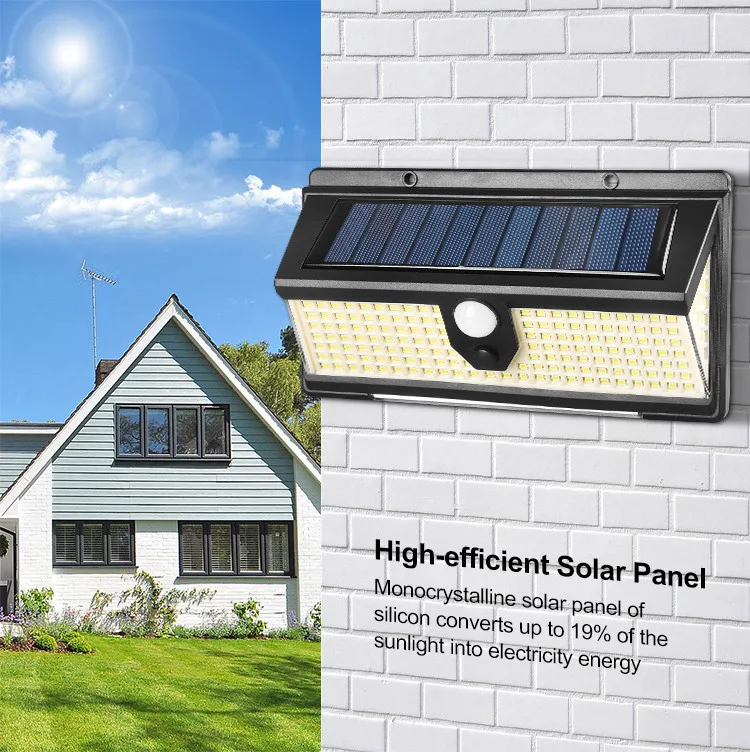 

190LED Solar Wall Lamp Courtyard Three-sided Luminous Human Body Induction Lamp Road Fence Lighting with Flashing