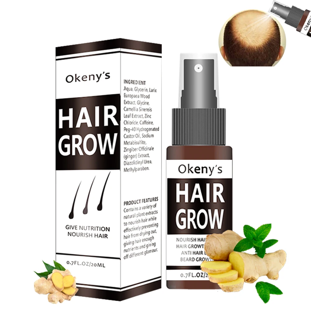 Okeny's Ginger Hair Growth Essence Spray 20ml Grow Restoration Bread Oil Serum for Man Woman Anti Hair Loss Prevent Baldness