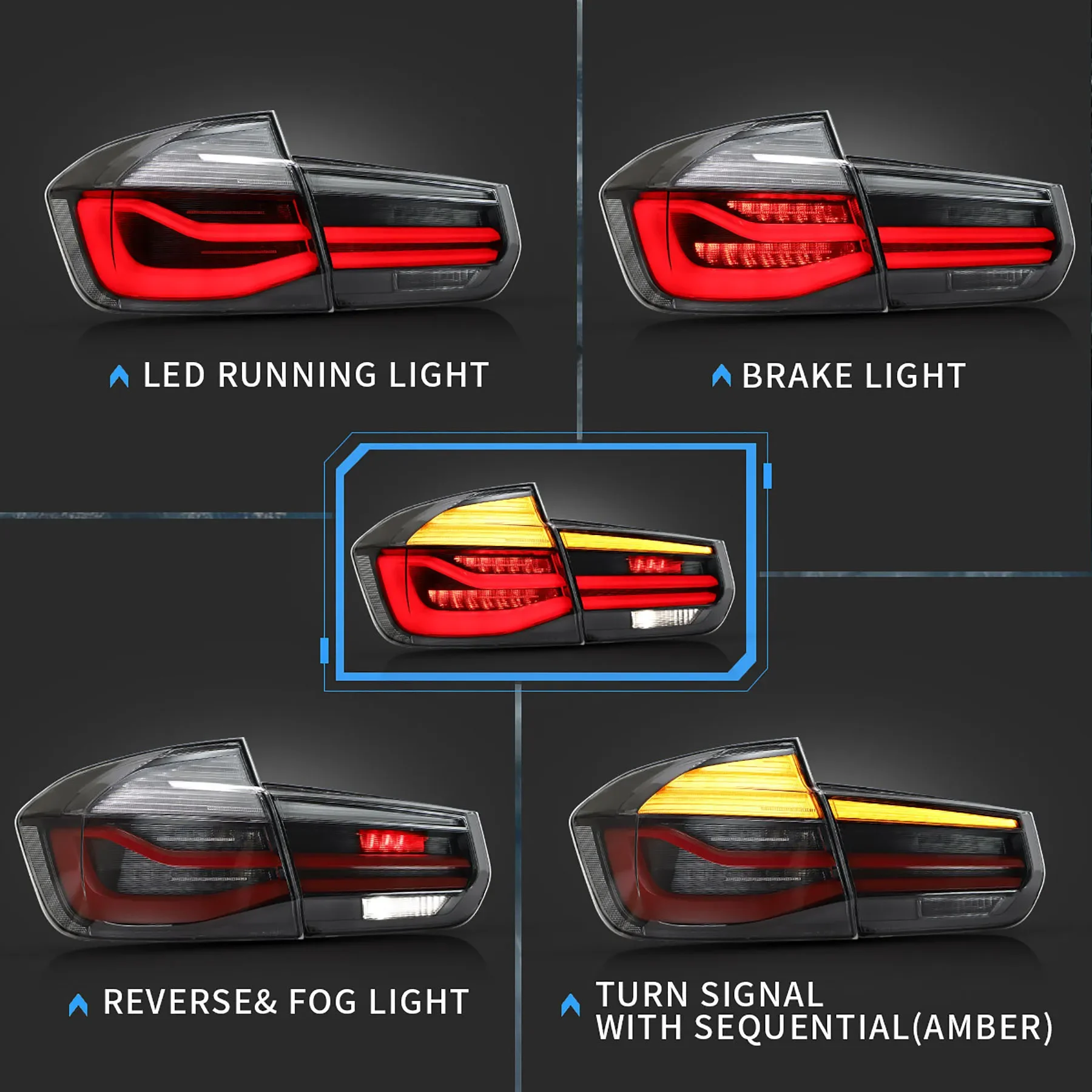 VLAND LED Tail Lights For 2012-2018 BMW F30 F80 M3 3-Series With Sequential Turn Signal