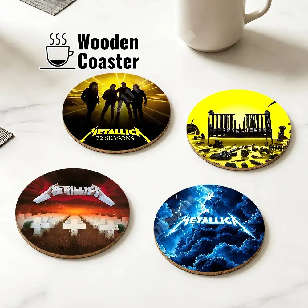 72 Seasons Band M-Metallica Wooden Cup Mat Espresso Whiskey Soda Water Coaster for Dessert Store