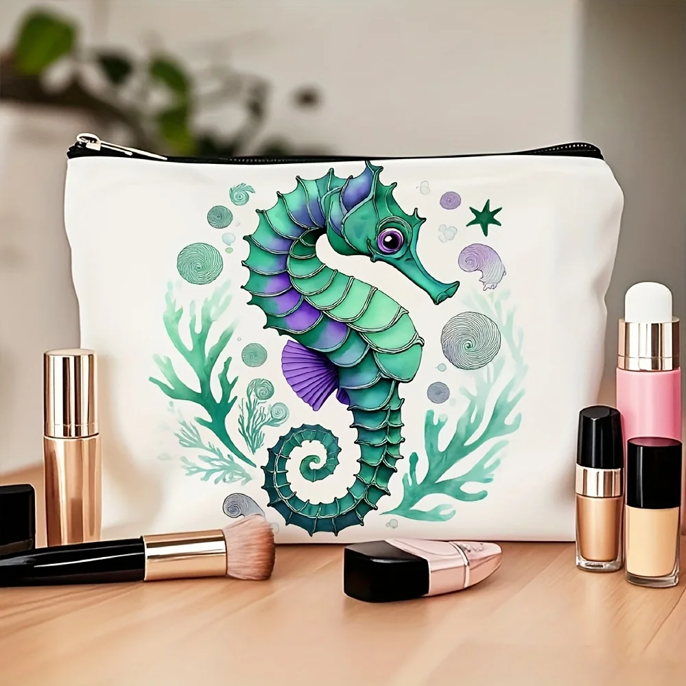 해마 패턴 화장품 가방 - 다기능 지퍼 파우치, 보석 보관 가방, 완벽한 여행용 지퍼 소형 보관 가방.