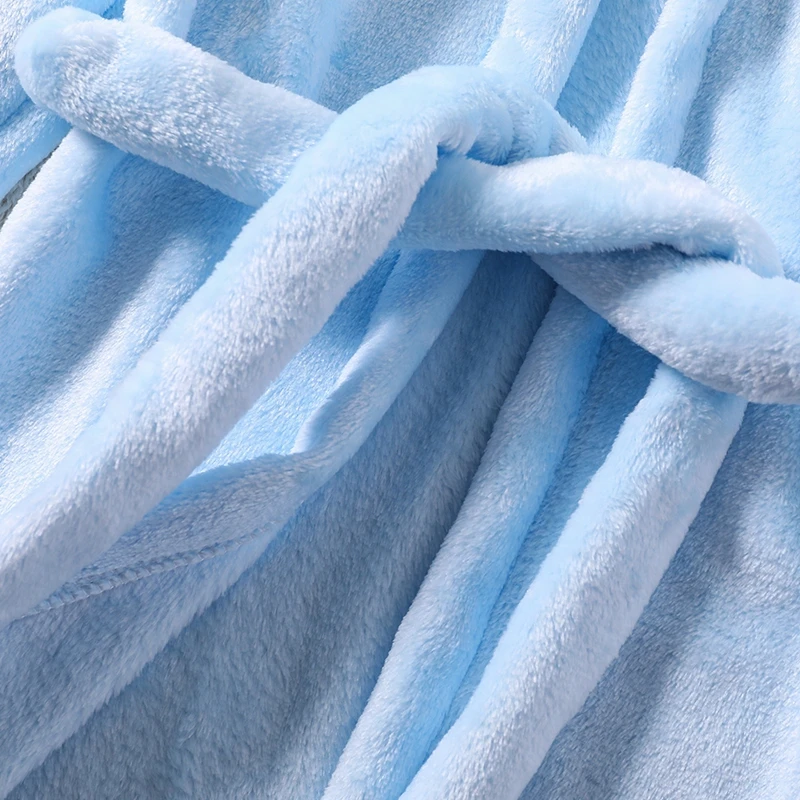 New Winter Kids Sleepwear Flannel Warm Hooded Bathrobe Children Solid Color Plush Pajamas Long Sleeve Robe Clothes 2-7Y