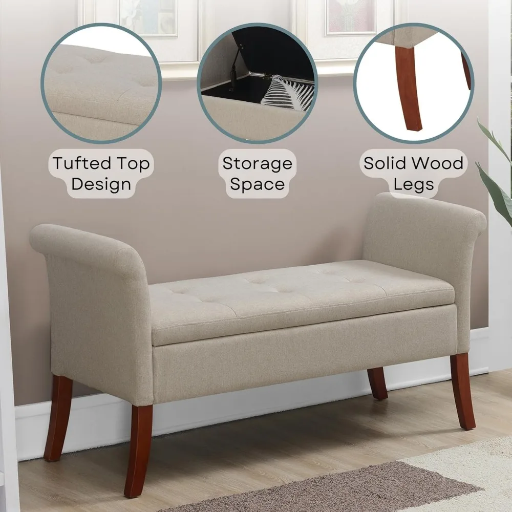 Transitional Style Upholstered Storage Bench 51.5 - Comfortable Ottoman for Living Room Window Seating