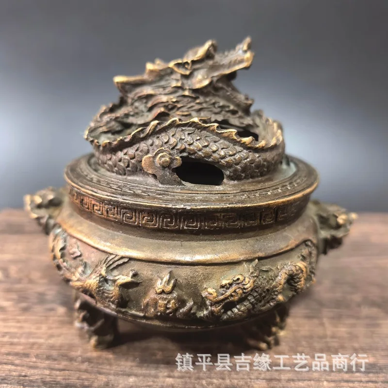 -style , Antique Alloy Dragon and Phoenix Incense Burner, Home Decorative Ornament