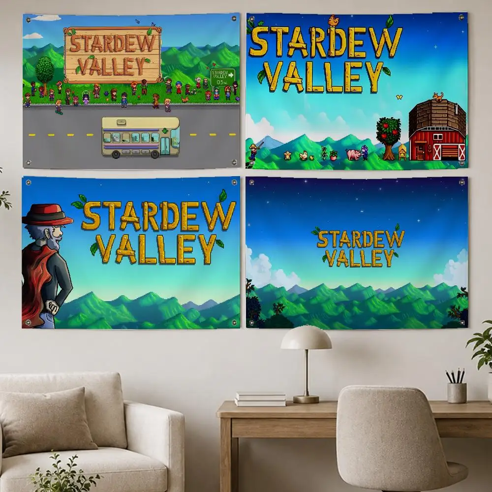 Stardew Valley Farming Flags Room Home Decor Wall‑Hanging Art Banner, Outdoor for Bedroom Party Background Decoration